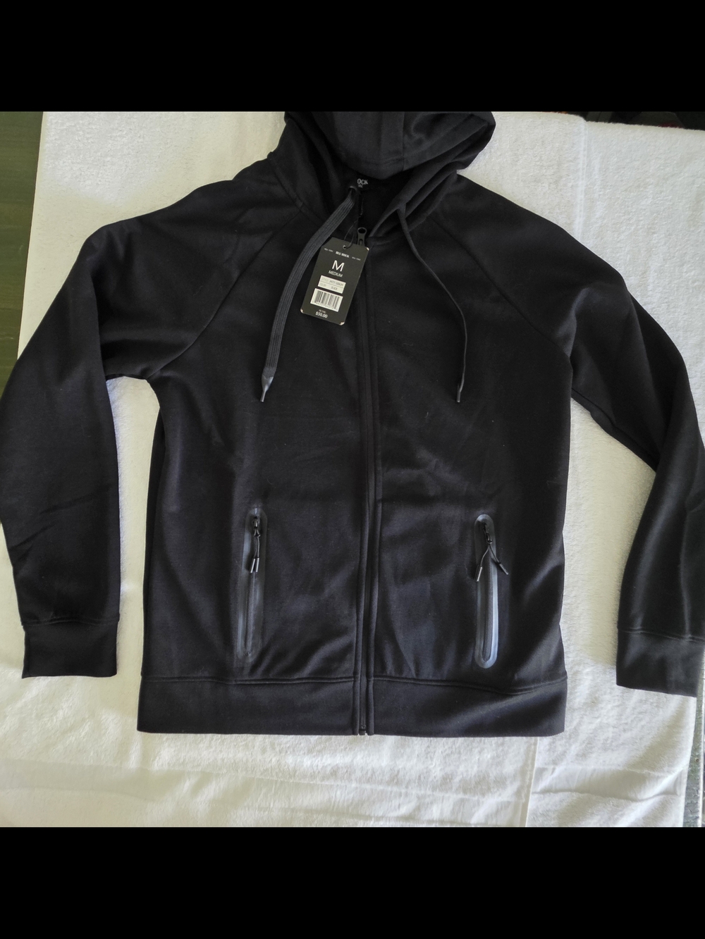 NWT Full-Zip Hooded Sweatshirt with Zipper Pockets, Men's Black - Picture 7 of 8